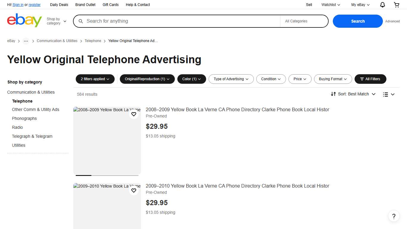 Yellow Original Telephone Advertising for sale | eBay